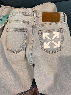 Off-White Light Blue Denim Jeans with Signature Arrow Pocket